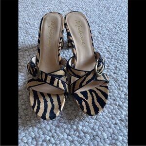 Matisse Zebra-Print Slide Sandal in Black and Tan